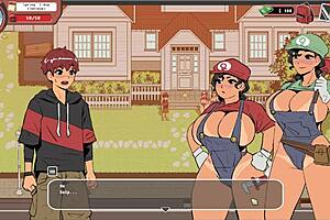 Outdoor threesome with Mario sisters in cosplay