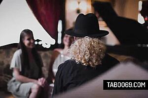 Perv priest shares cock with nympho lesbians Spencer and Mona