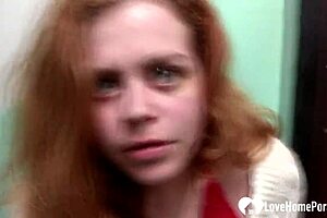 Amateur redhead takes a pecker on camera!