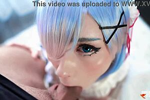 Cosplay Re:After blowjob and doggy style action, Zero maid gets her first taste of Subaru's cum