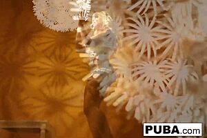 Sexy blonde teases with big tits in retro solo.