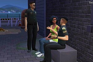 Ebony Barmaid Gets Fucked By Two Cops In Back Alley! Double Penetration And Facial Cumshot!