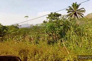 watch this ebony couple fucking hard, bent over with hairy pussy sucking cock