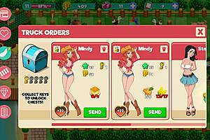 redhead milf flashes big tits in booty farm game