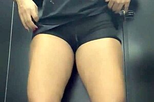 Rose Red Cums with Big Dick in Crowded Bathroom First Time