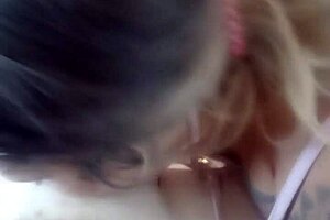 Young Ebony Slut Bends Over for Deepthroat and Facial