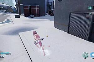 Haru plays naked in Dust White Forbidden Zone snow realm level.