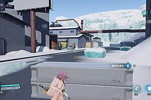 Haru plays naked in Dust White Forbidden Zone snow realm level.