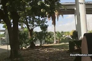 Banging blue-eyed sporty chick for cash feels so wild, I’m hooked on her outdoor public energy