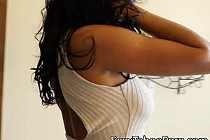 busty tattooed latina babe masturbates before fucking