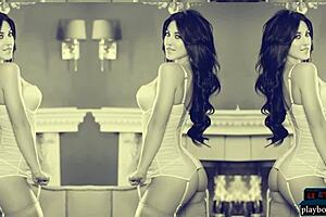 These two gorgeous brunettes are stripteasing.