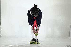 hey, this asian leggings fetish with balloon and stockings is wild