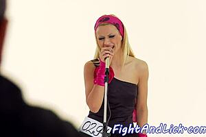 Glam lesbians finger each other intensely