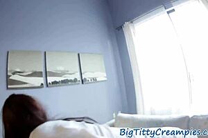 watch this milf playing with her big tits before getting cum on them after a titjob