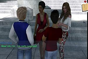 Blonde wife and mother-in-law play game at home