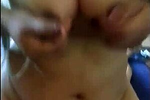 Homemade fucking with ex-girlfriend's big tits in cowgirl