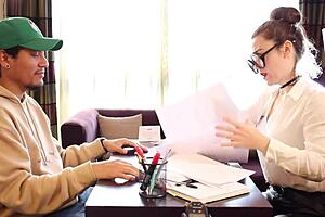 latino helps secretary with exam in exchange for interracial massage favor