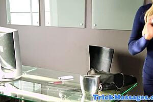 Wow, the massage milf gets throated hard before riding that big cock!