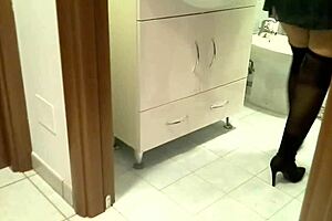 Fat blonde masturbates shaved pussy to real orgasm in bathroom, calling herself a slut