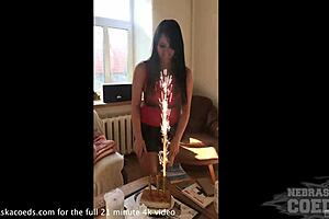 Selena Sucks Dick on 20th Birthday, Cum on Huge Tits