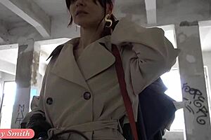 jeny smith strips naked exploring a warehouse in russia