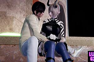 Black Magic Girl Performs Double Blowjob on Big Cock with Big Tits and Oral Sex in 3D