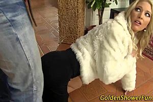 Watch Gorgeous woman getting pissed on and full of golden shower in hardcore HD video