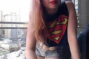 hot gamer girl flashes big tits on balcony