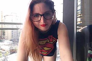 hot gamer girl flashes big tits on balcony