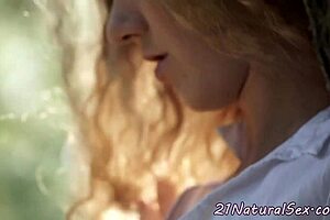 European model pleasures herself outdoors with small tits