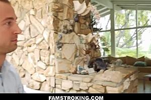 Petite 18+ stepsister Lily Jordan in taboo threesome with stepbrother and boyfriend, sucking big cocks