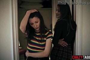 Lesbian teen Maya Woulfe used by hot Latina step sister Gizelle Blanco in hardcore pussy muff diving