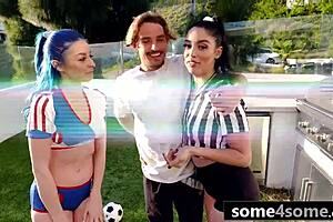Three Athletic Soccer Babes Ride Lucky Studs' Big Dicks