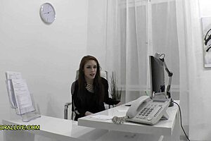 Petite Redhead Commands Staff In Office