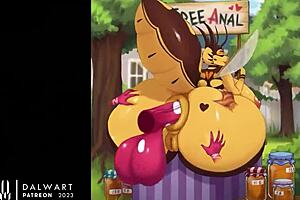 Bee invites honey into her honeyhole in furry cartoon
