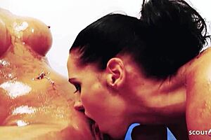 Big-Tit Lesbians Passionately Lick and Toy in Food Fetish Threesome