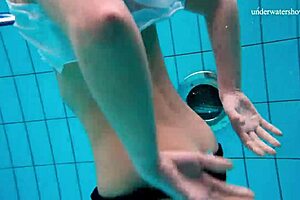 Horny teen 18+ strips naked by the pool real quick