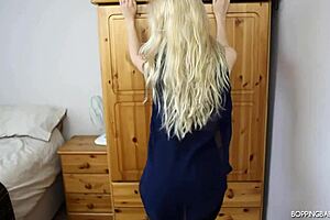 Hot Blonde Strips And Rips Clothes In Night Club