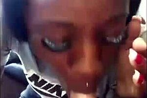 Ebony chick sucks white dick wet sloppy interracial cumshot