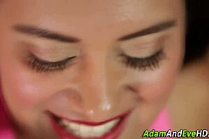 Busty latina receives facial cumshot