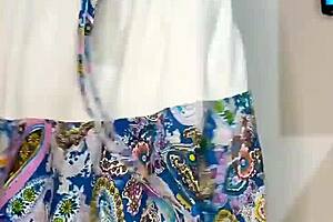 Bluee squirts on her skirt and finally pisses for you