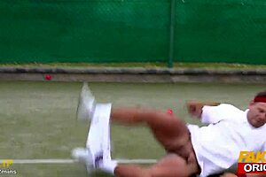 Fakehub - Sexy Tennis Ball Girl Pranks The Boys Before Sucking Their Cock And Seducing Them With Her Hot Natural Fit Body In The Sauna Ending With Threesome