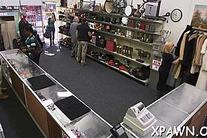 A charming woman enjoys intimate moments in a shop setting