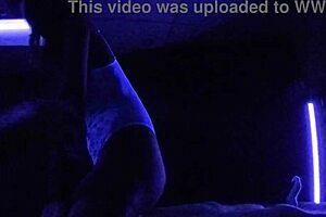 Carrie's deep throats and gagging wild black light orgy