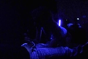 Carrie's deep throats and gagging wild black light orgy