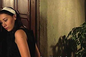 Lesbian mistress dominates as submissive her slave falls to her knees and pleasures her with strapon