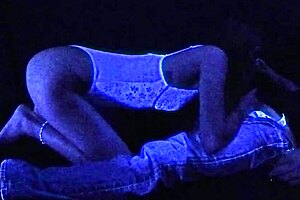 Carrie's deep throats and gagging wild black light orgy