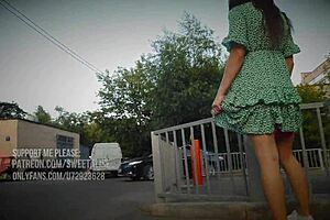 Lingerie and upskirt showing nakedlessness with no pants on in public area