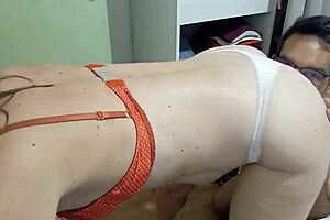 1289 - amateur french slut satin lingerie set thong and bra heels doggy style blowjob rimming pov