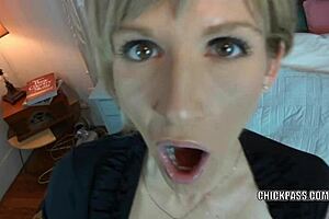 blonde milf jolene gets cum covered face from blowjob 😏